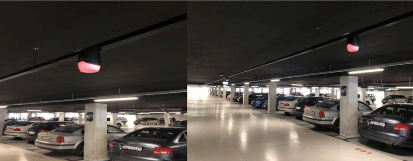 TAURUS Parkraumleitsystem rotes Signallicht in der garage zeigt an, dass es keine freien Parkplätze gibt