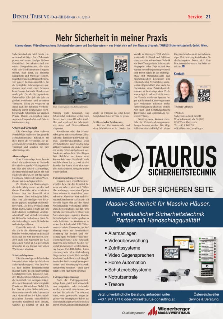 Dental Tribune Artikel - Presse - TAURUS Sicherheitstechnik
