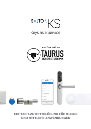 Salto KS Zutrittssystem mit Smartphone, Beschlag und Chip Banner